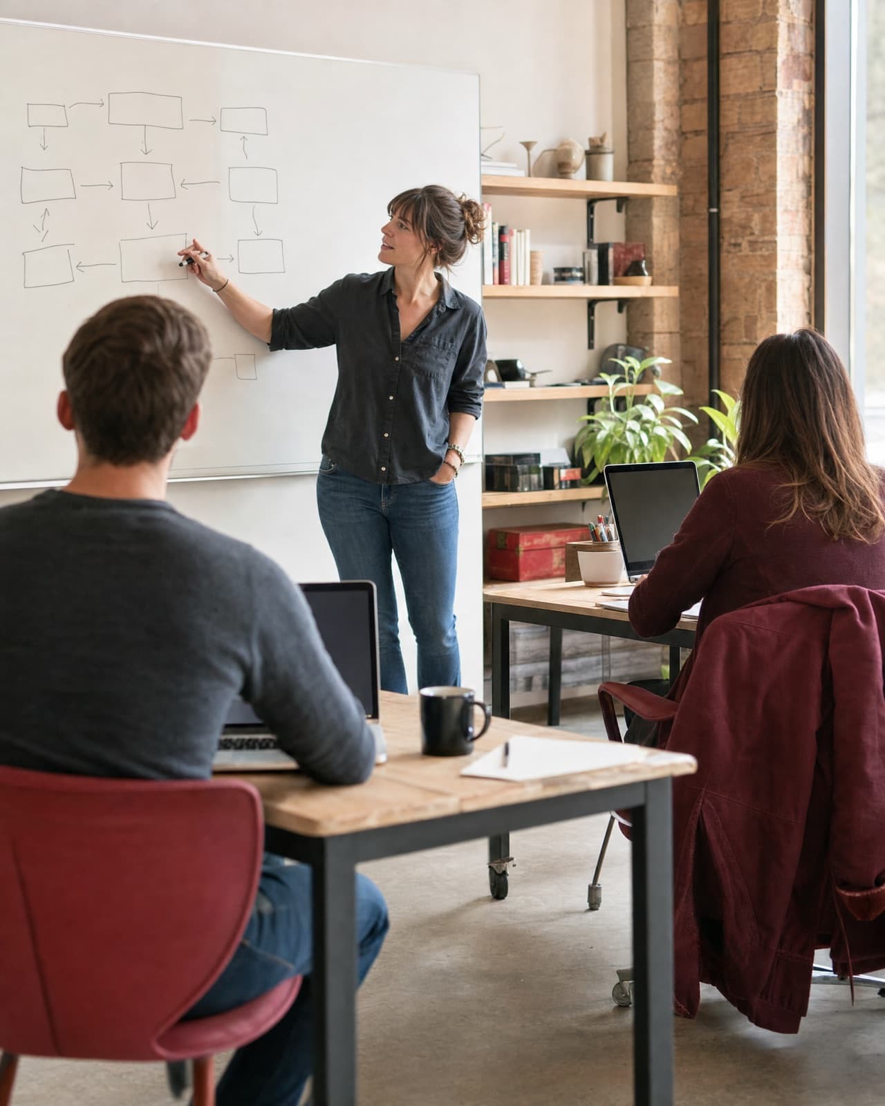 A software team planning at a whiteboard